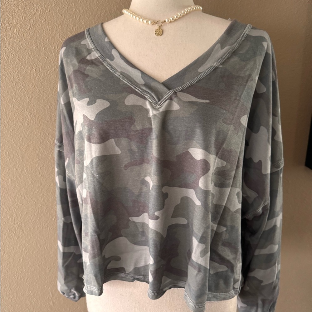 Olive Gray and Dark Olive Camo Women's Oversized Top